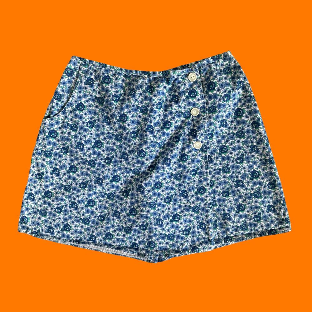 90's vintage blue floral high waisted mini skort Size 10